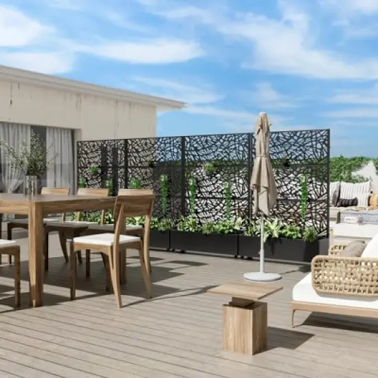 PexFix 72 in. x 47 in. Outdoor Metal Trellis with Planter Box in Web Pattern in Black image {3}