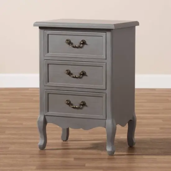3 Drawer Capucine Finished Wood Nightstand Gray - Baxton Studio image {3}