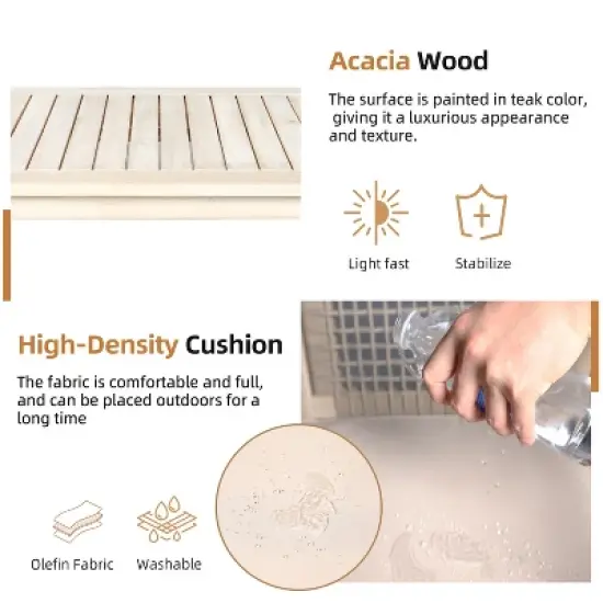 Moda Furnishings Acacia Wood Patio Outdoor Loveseat Sofa With Beige Cushions image {5}