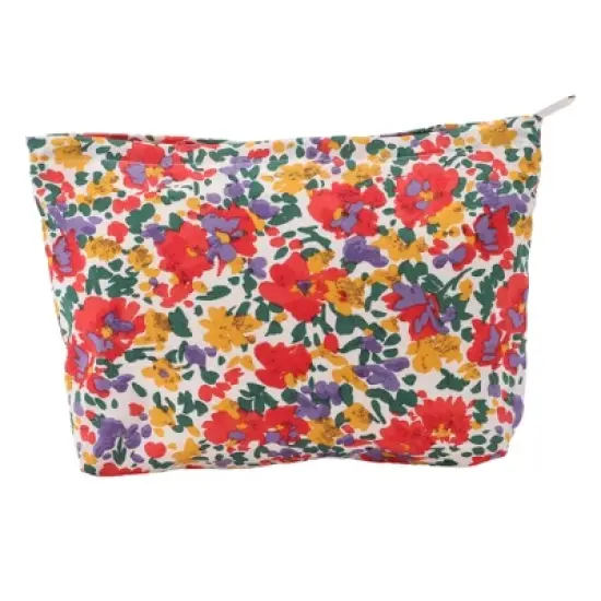 Unique Bargains Women Portable Printed Clutch Makeup Bag Red 1 Pc image {3}