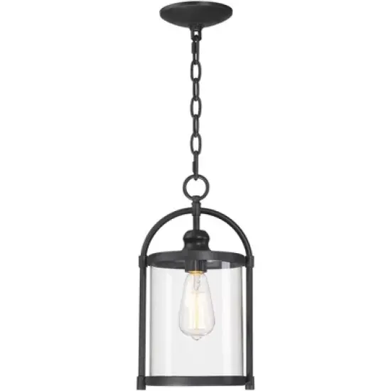 John Timberland Modern Outdoor Ceiling Light Hanging Black 15" Cylindrical Glass for Exterior House Porch Patio Deck image {6}