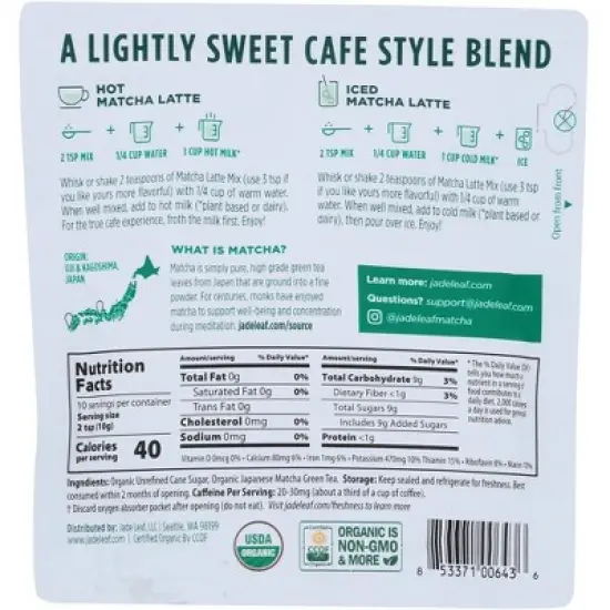 Jade Leaf Organics Llc Matcha Latte Mix Tea - Case of 8/3.5 oz image {2}