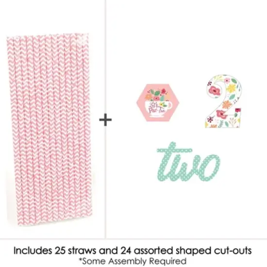 Big Dot of Happiness 2nd Birthday Tea for Two - Paper Straw Decor - Garden Second Birthday Party Striped Decorative Straws - Set of 24 image {2}