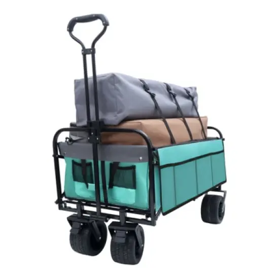 DSVIMOY Collapsible Foldable Wagon Cart, Beach Wagon Utility Cart for Camping Shopping Sports Gardening Fishing, Blue, 35.04"*24.41"*38.58" image {1}