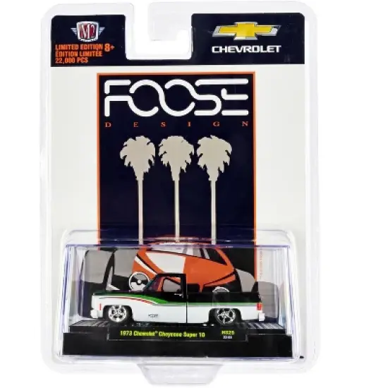 1973 Chevrolet Cheyenne Super 10 Pickup Truck Black and White with Stripes "Foose" 1/64 Diecast Model Car by M2 Machines image {2}