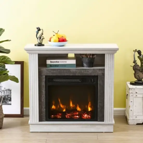 32" Freestanding Electric Fireplace Saw Cut Off White - Home Essentials image {2}