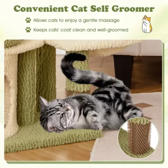 Tangkula Multi-level Cat Tree Cute Cat Tower w/ Top Perch Private Condo Side Basket image {6}