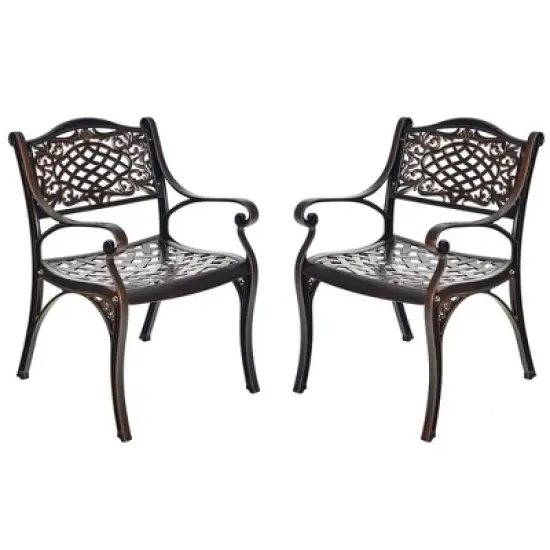 Costway 5 PCS Patio Dining Bistro Sets Cast Aluminum Round Patio Table W/Chairs image {8}