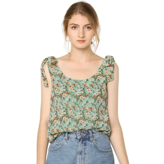 Allegra K Women's Sleeveless Casual Bow Tie Decor Strap Chiffon Floral Tank Tops image {7}