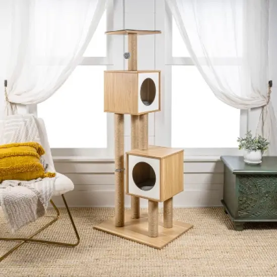 Sawyer 3-Tier Minimalist Jute Cat Tree Condo with Scratching posts, and Fuzzy Toy image {7}