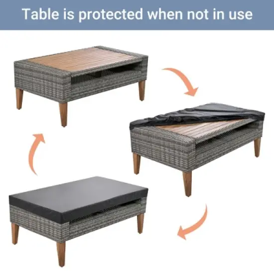 FIONECA 6-Piece All-Weather PE Wicker Outdoor Sofa Set with Double Cushions, Wood Legs & Tabletop, Beige and Gray Rattan Patio Furniture image {2}