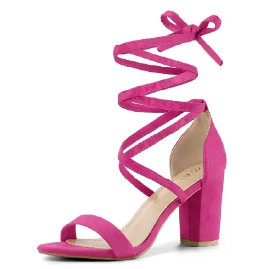 Allegra K Women's Open Toe Lace Up Chunky High Heels Sandals image {12}