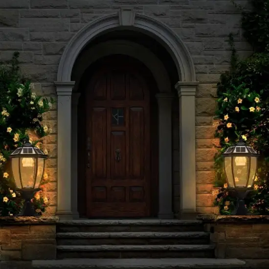 Techko Maid Solar Vintage Outdoor Pillar and Fence Post Light with Remote Black image {6}