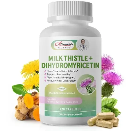 Alliwise Milk Thistle Capsules - Extra Strength 80% Silymarin Herbal Supplement - Liver Health & Antioxidants - 120 CT image {7}