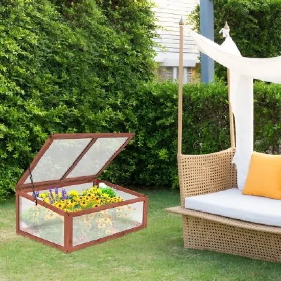 Costway Garden Portable Wooden Green House Cold Frame Raised Plants Bed Protection image {5}