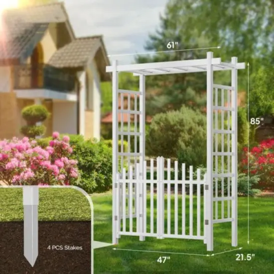 Karl Home 85 In.White Pvc Garden Arbor With Gate image {3}