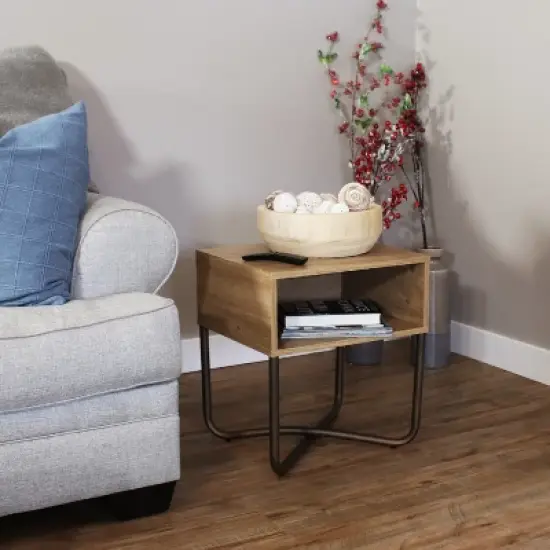 Sunnydaze Indoor Industrial-Style Nightstand with Open Shelf - MDP - Brown image {2}