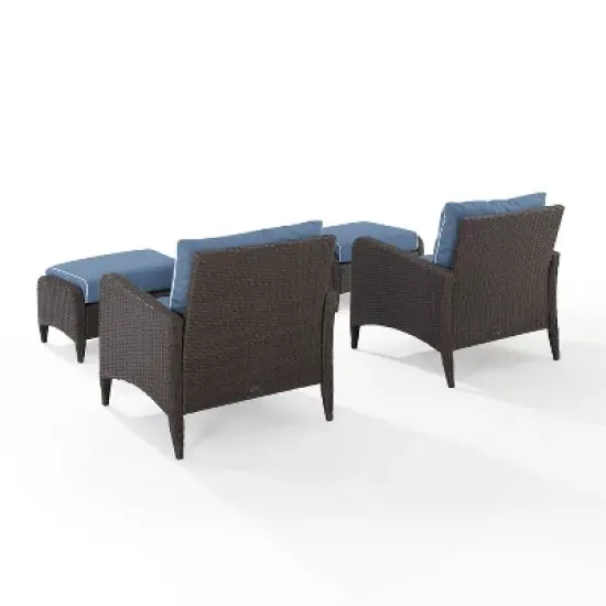 Kiawah 4pc Outdoor Wicker Conversation Set with 2 Arm Chairs & 2 Ottomans Blue - Crosley image {2}
