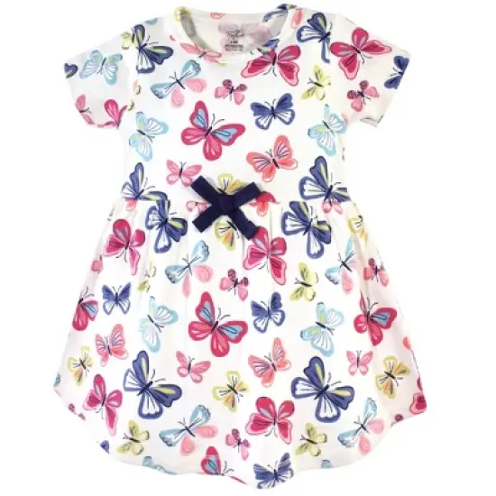 Touched by Nature Baby and Toddler Girl Organic Cotton Short-Sleeve Dresses 2pk, Bright Butterflies image {2}