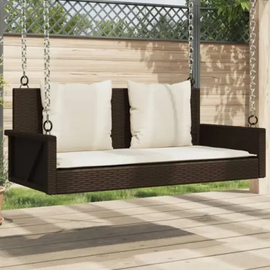 vidaXL Swing Bench Brown PE rattan, powder-coated steel, polyester image {1}