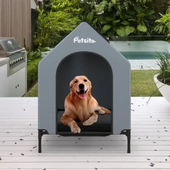Tangkula 43" Elevated Dog House for Small Breeds Large Pet House w/ Ventilated Windows image {3}