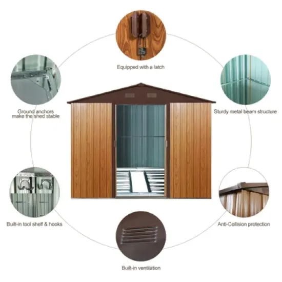 8ft x 10ft Outdoor Metal Storage Shed with Metal Foundation,Coffee image {6}