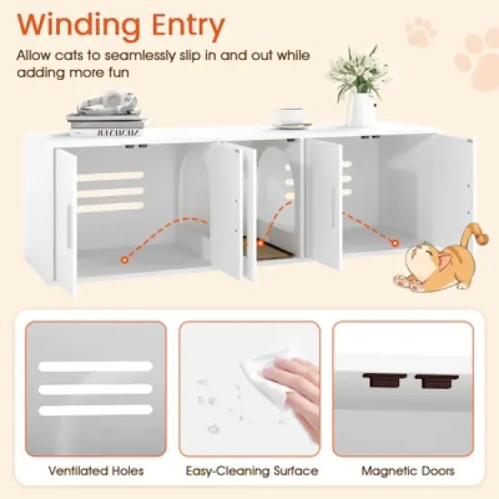 Tangkula 58" Hidden Cat Washroom Furniture w/ Double Rooms Sisal Scratching Mat image {5}