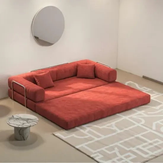 Dolonm 78.8 "Foldable Combination Sofa,Compression Boneless Sofa,Floor Sofa Mattress,Corduroy Fabric,Suitable for Living Room and Bedroom, Orange image {6}