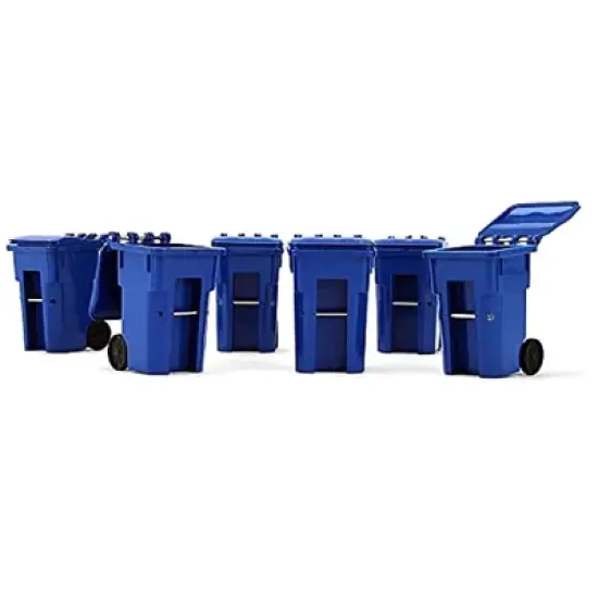 Set of 6 Blue Garbage Trash Bin Containers Replica 1/34 Models by First Gear image {1}