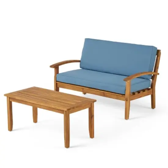 FIONECA Outdoor Blue Seat with Coffee Table, All-Weather Rattan Chair and Table Set for Patio, Garden, Balcony, or Poolside image {5}
