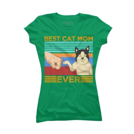 Junior's Design By Humans Best Cat Mom Ever Retro Stripes By shirtpublic T-Shirt image {6}