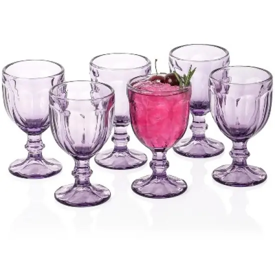 Slickblue Timeless European Glass Goblets - 10.2oz Set of 6, Artistic Embossed Design image {7}