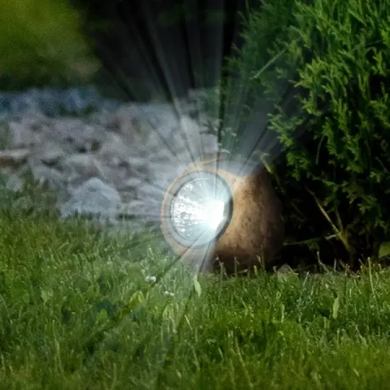 Solar Outdoor Lights - 4-Pack of All-Weather Faux-Stone LED Rock Lights for Paths, Gardens, and Landscaping by Pure Garden (Brown) image {3}