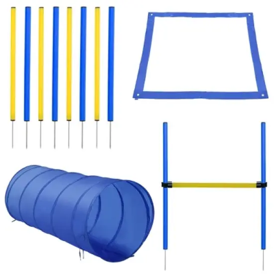 PawHut 4PC Obstacle Dog Agility Training Course Kit Backyard Competitive Equipment- Blue/Yellow image {3}