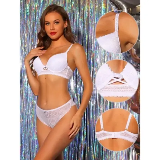 Allegra K Women's Lace Padded Full Coverage Underwire Bra and Panty Set image {2}