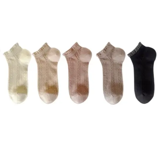 Anna-Kaci 5 Pairs Women's Ruffle Cuff Lace Knit Ankle Socks Breathable Soft Stretch Fabric with Multiple Color Options image {7}
