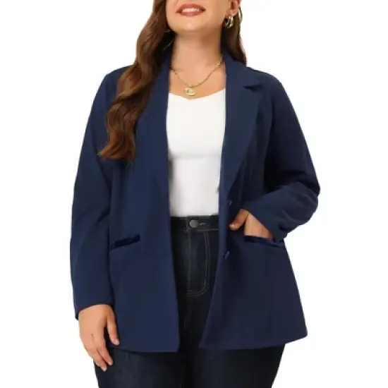 Agnes Orinda Women's Plus Size Button Down Notched Lapel Office Blazers image {1}