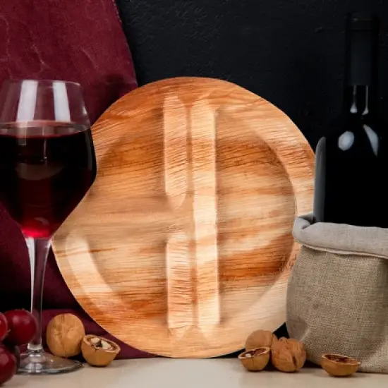 Smarty Had A Party 10" Palm Leaf 3-Partition Eco Friendly Dinner Plates - 100 pcs image {6}