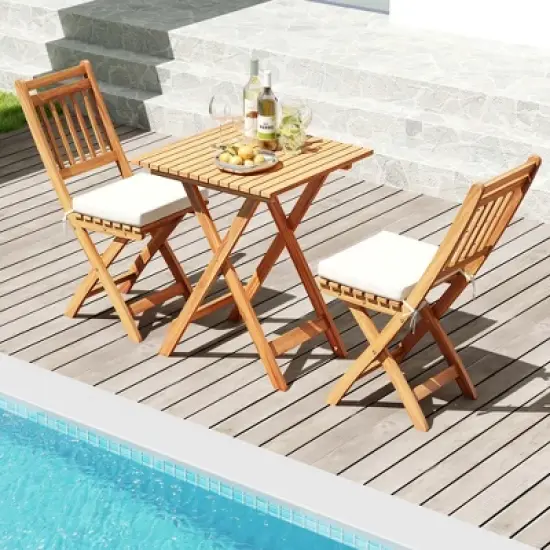 Tangkula 3-Piece Folding Bistro Set w/ Removable Seat Cushions Outdoor Table & Chairs image {3}