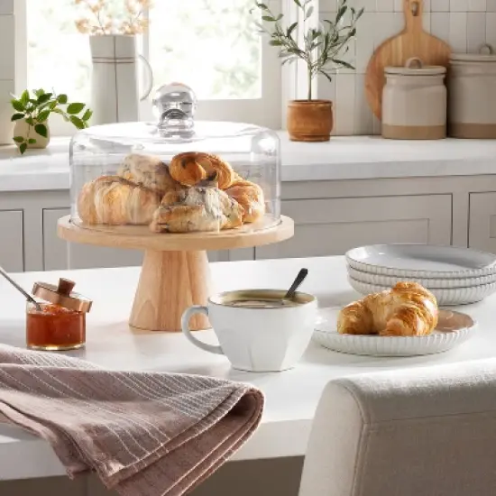 11.5" Wooden Cake Stand with Glass Cloche - Hearth & Hand&trade; with Magnolia: Rubberwood Pedestal, Farmhouse Style image {1}