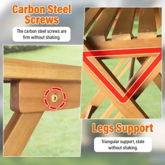 BestMassage 3-Pieces Acacia Wood Folding Bistro Set Outdoor Dining Set, Natural image {2}