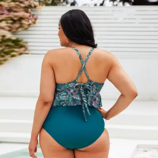 Women's Plus Size Paisley Ruffled Tankini Top - Cupshe image {2}