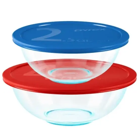Pyrex 2pc 4qt and 2.5qt Glass Mixing Bowls with Plastic Lids image {5}