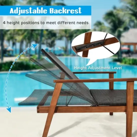 Tangkula 3PCS Chaise Lounge Set 4-Level Folding Chaise Lounge Adjustable Outdoor Beach with Wicker Side Table image {5}
