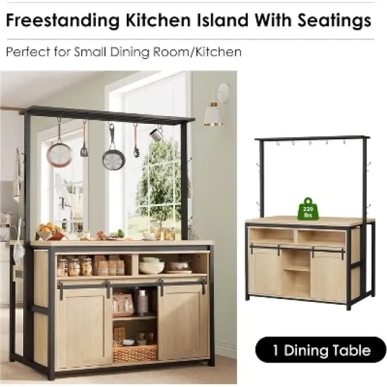 42'' Sliding Barn Door Kitchen Island with Storage, Multi-Functional Dining and Living Room Cabinet image {2}