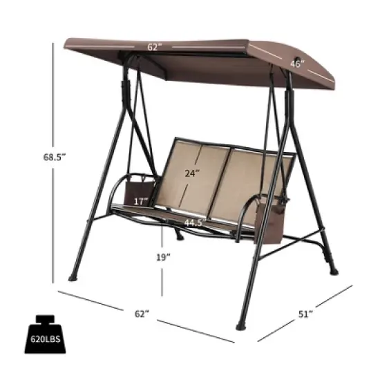 Costway 2 Seat Patio Porch Swing with Adjustable Canopy Storage Pockets  Brown image {2}