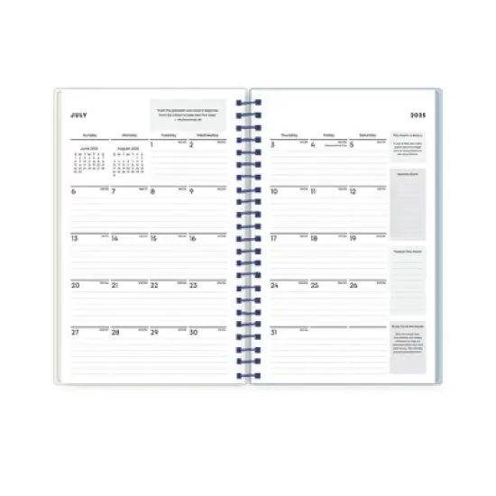 Blue Sky 5"x8" 2025-2026 Weekly/Monthly Spiral Planner Printed Dylan Blue Check Swirl image {5}