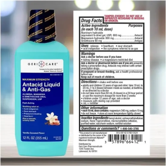 Gericare Antacid & Anti-Gas Liquid Max Strength Vanilla Caramel 12 Oz image {1}