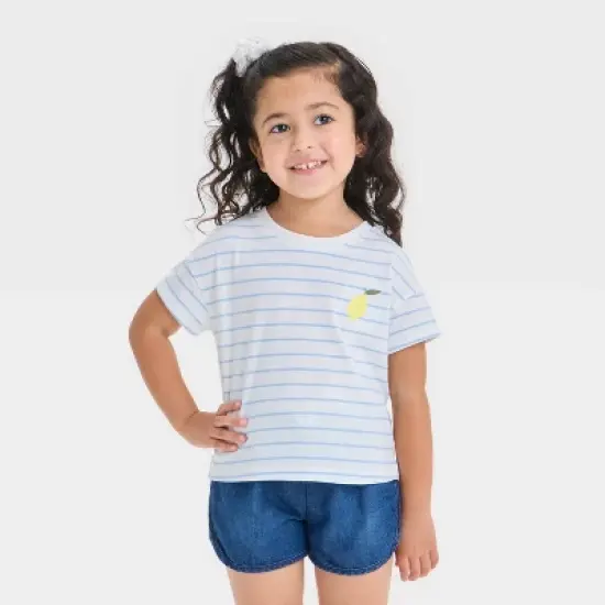 Toddler Girls' Lemon Striped Graphic T-Shirt - Cat & Jack&trade; Light Blue image {4}