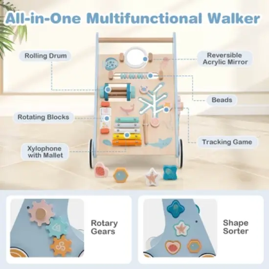 Infans Wooden Baby Walker Push and Pull Learning Activity Center with Wheels Push Toy image {8}